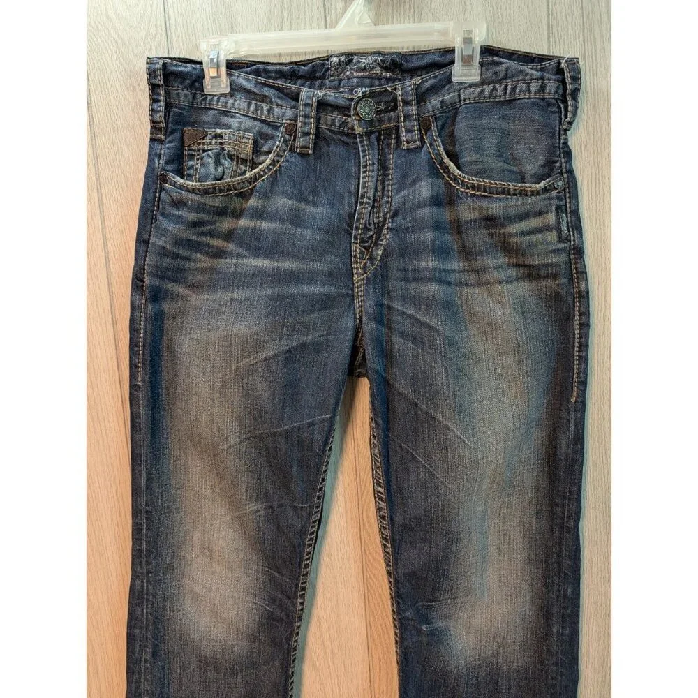 Silver Jeans Men 32x30 Craig Bootcut Blue Medium Wash Thick Stitch Grunge Y2K - Picture 2 of 11